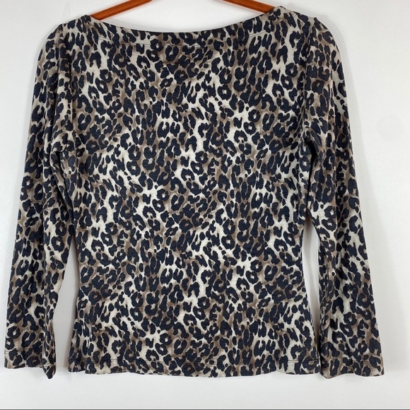 St. John Leopard/Cheetah Print Boatneck Tee Sz P - Picture 2 of 15
